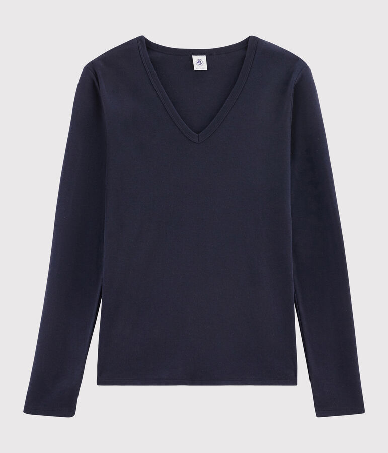 Iconisch katoenen Dames T-shirt met V-hals blauw