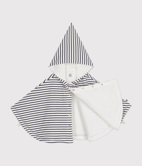 Cape met gestreepte capuchon in katoen voor baby's wit MARSHMALLOW/blauw SMOKING