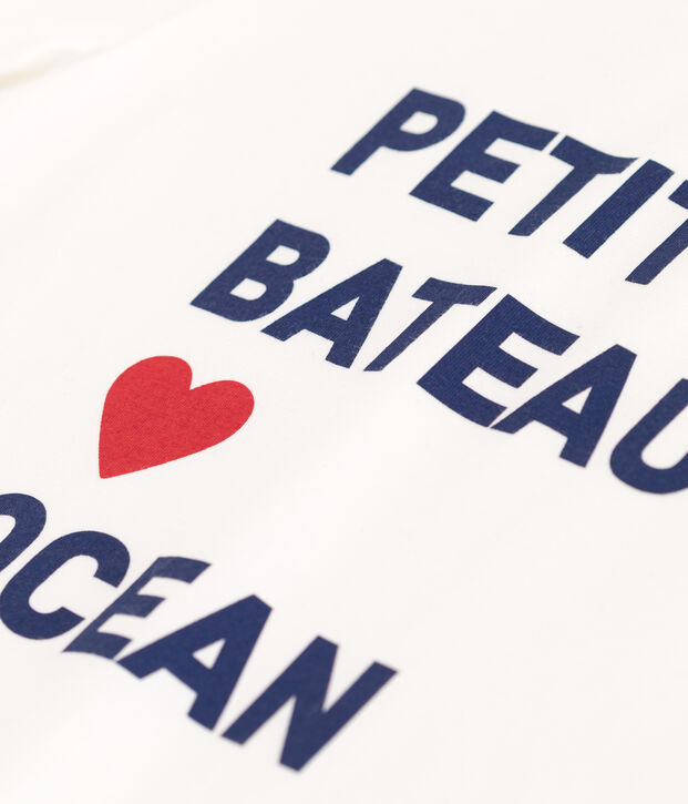 Tee-shirt enfant mixte en coton manches courtes imprim&eacute; blanc