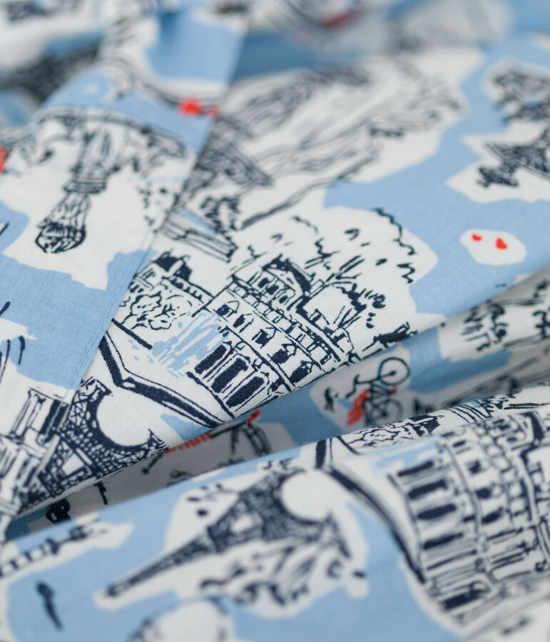 Meisjesjurk in popeline met print wit/multicouleur