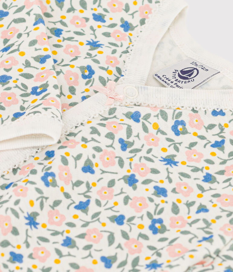 Dors-bien sans pieds fleurs en coton blanc/multicouleur