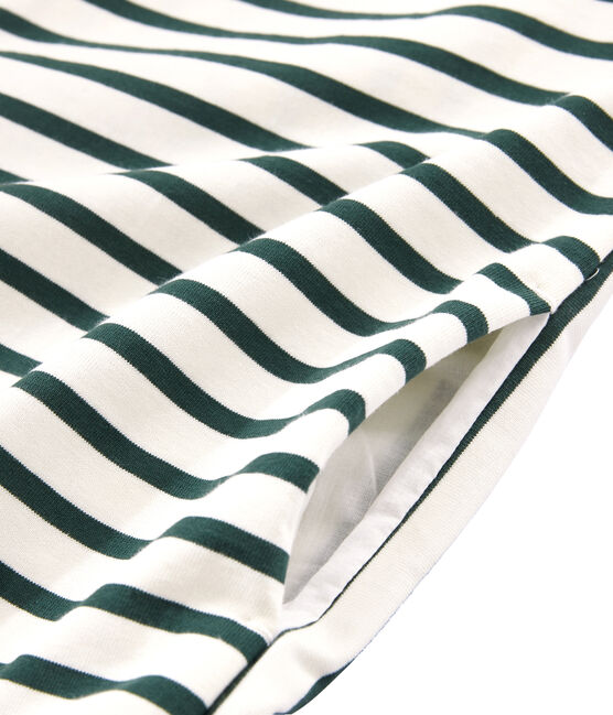 Jurk met korte mouwen vrouwen beige COQUILLE/groen SOUSBOIS