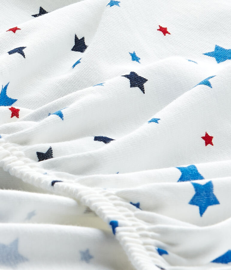 Drap housse b&eacute;b&eacute; gar&ccedil;on &agrave; &eacute;toiles blanc ECUME/blanc MULTICO