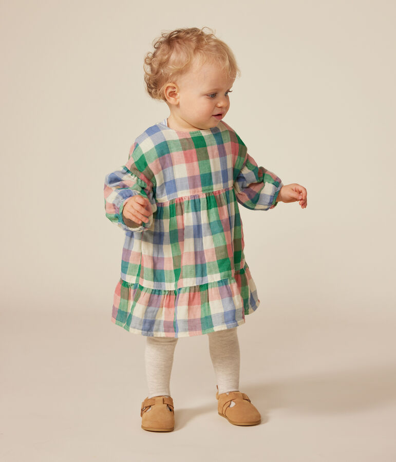 Babyjurkje met lange mouw van luchtig katoen ecru/multicouleur