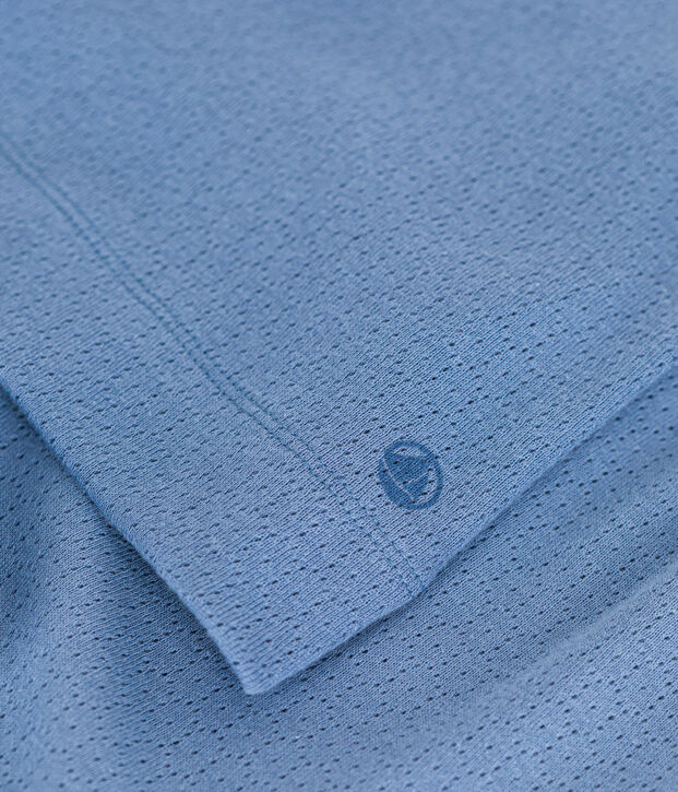 Pyjacourt uni en coton ajour&eacute; petite fille bleu