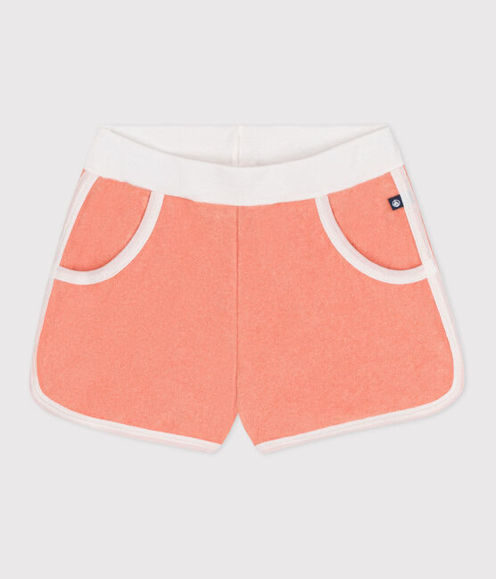 Short enfant en coton éponge uni orange ABRICOT
