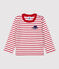 Gestreept katoenen T-shirt baby wit MARSHMALLOW/rood TERKUIT