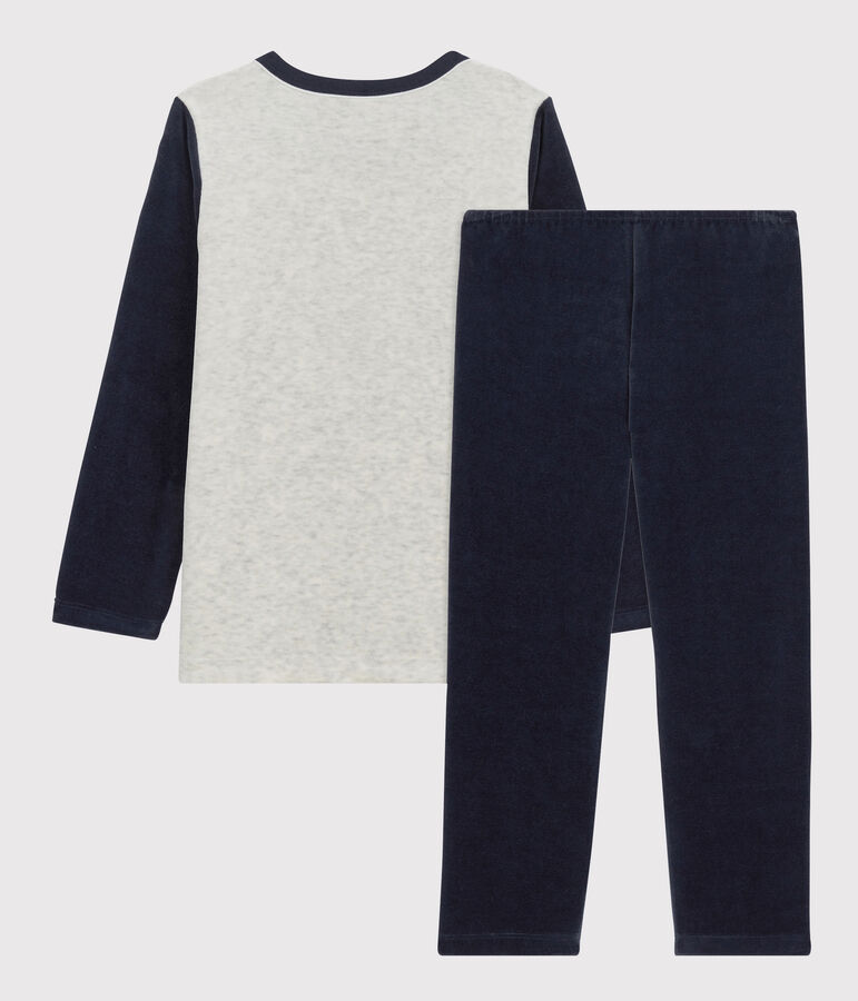 Fluwelen jongenspyjama met bergmotief beige/multicouleur