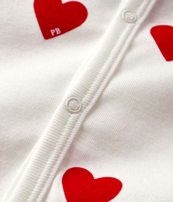 Ribstof slaappakje met rode hartjes voor baby wit MARSHMALLOW/rood TERKUIT