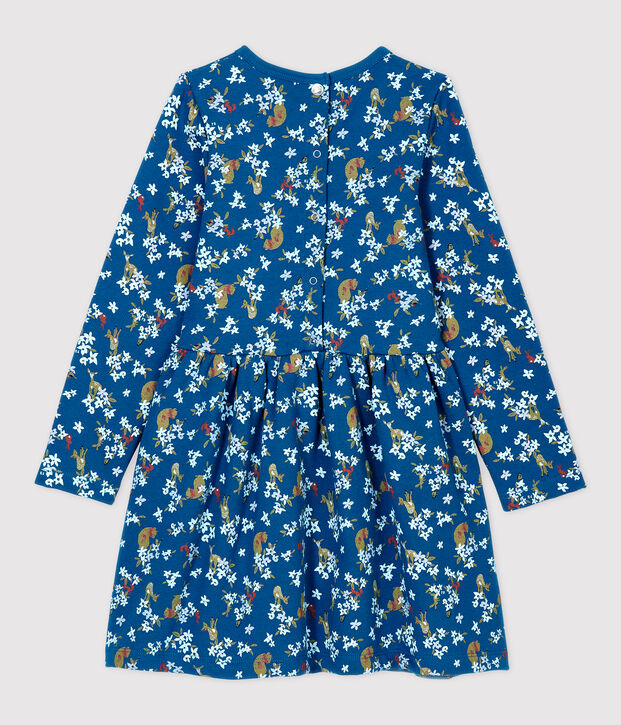 Molton meisjesjurk met lange mouwen blauw/multicouleur