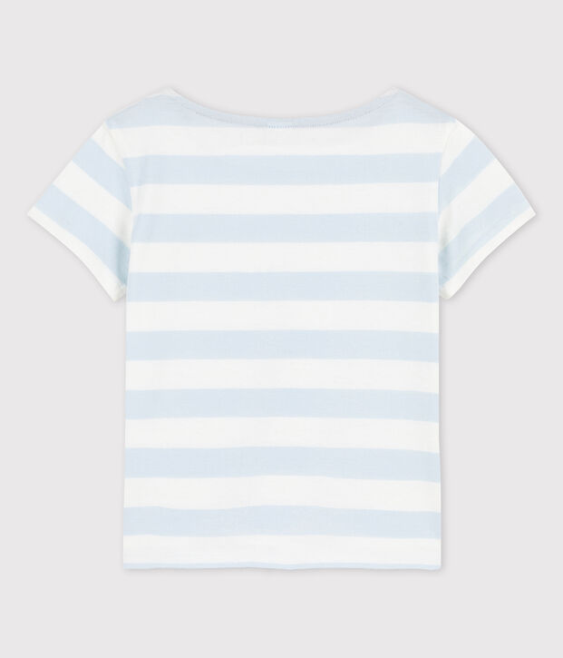T-shirt manches courtes en coton enfant fille bleu/blanc