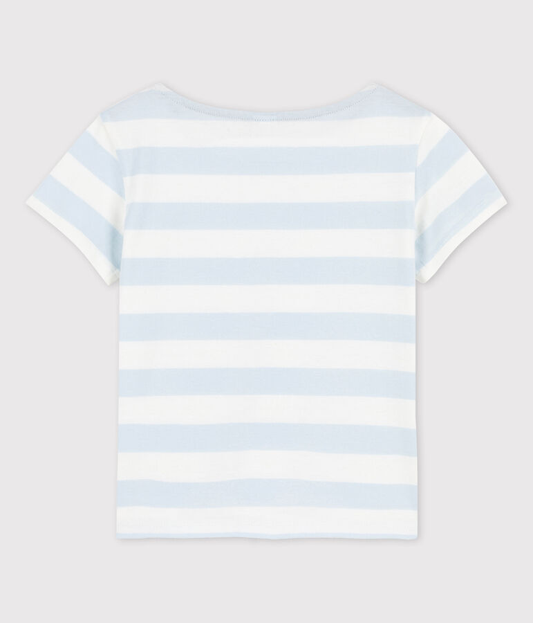 T-shirt manches courtes en coton enfant fille bleu/blanc