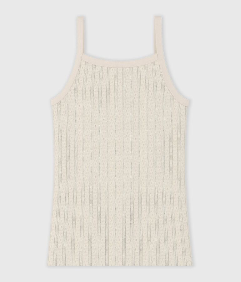 Chemise &agrave; bretelles femme en coton ajour&eacute; &eacute;cru