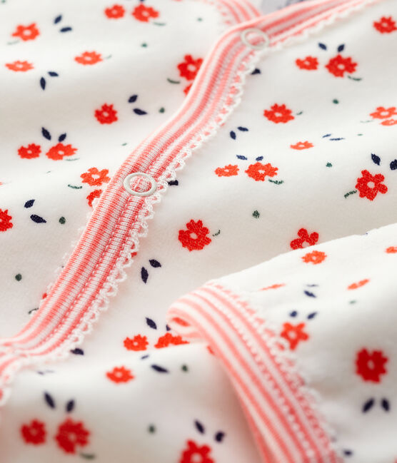 Fluwelen slaappakje met bloemenprint wit MARSHMALLOW/wit MULTICO