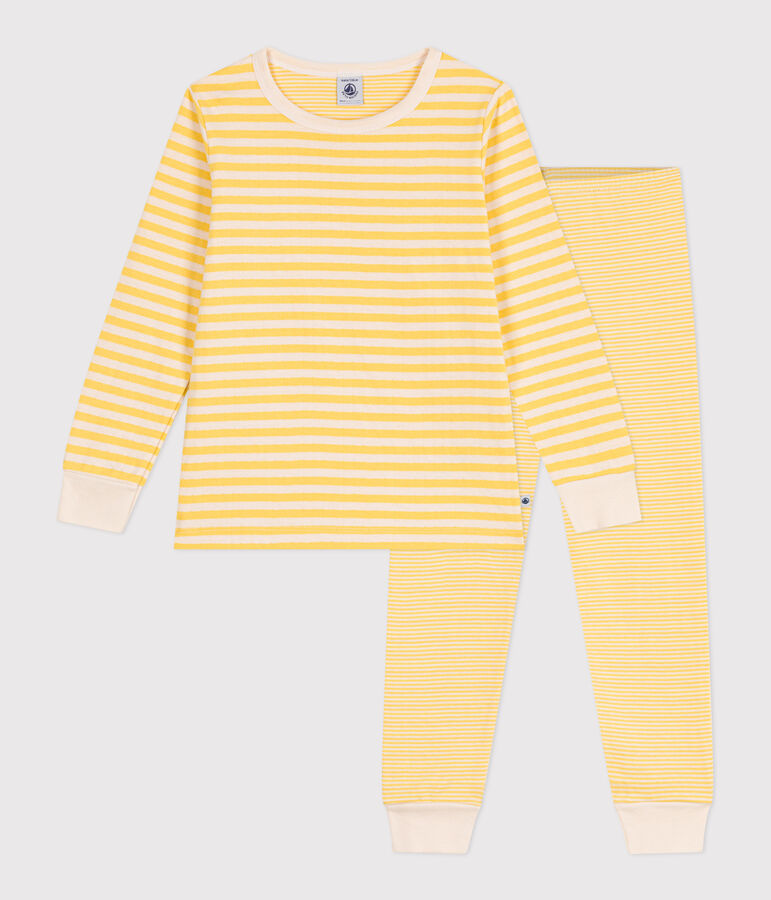 Pyjama enfant en tubique &agrave; rayures jaune/&eacute;cru