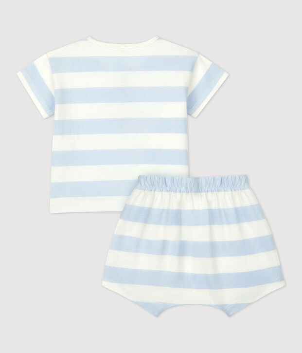 Gestreept ensemble van jerseystof uit 2 delen voor baby's blauw/wit