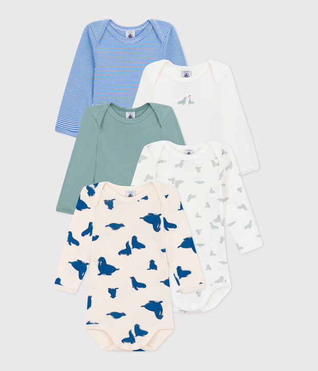 Lot de 5 bodies manches longues en coton imprim&eacute; b&eacute;b&eacute; multicouleur
