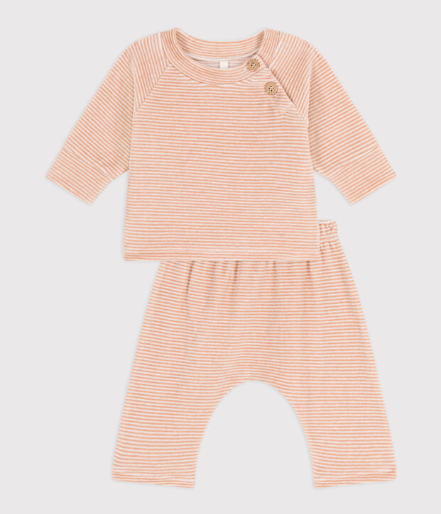 Tweedelig babysetje van velours uit katoen beige/wit