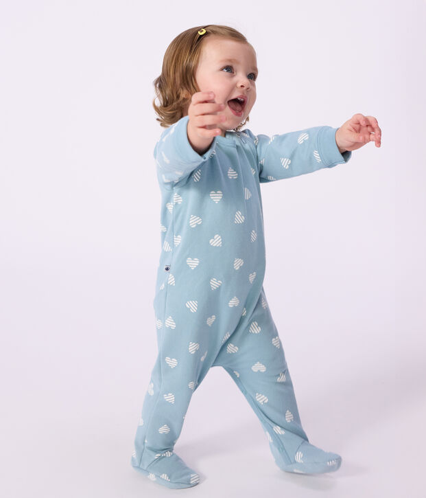 Pyjama b&eacute;b&eacute; en molleton gratt&eacute; imprim&eacute; c&oelig;urs bleu/blanc