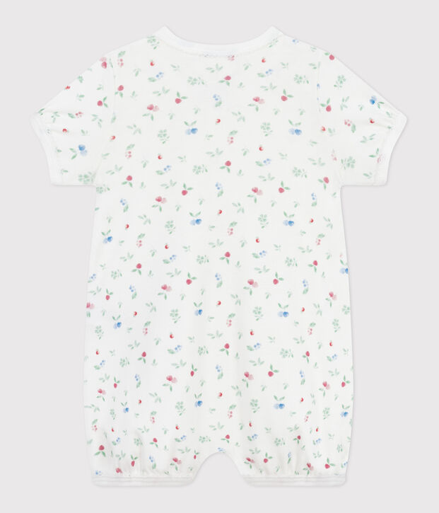 Combinaison courte b&eacute;b&eacute; en coton fruits blanc/multicouleur