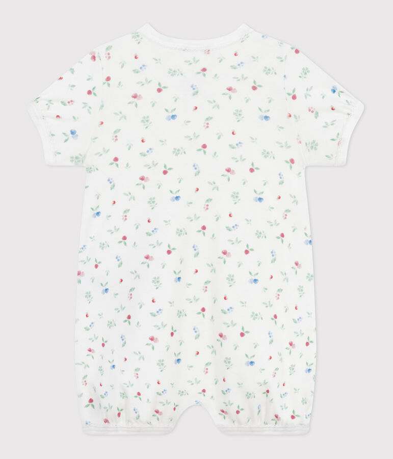 Combinaison courte b&eacute;b&eacute; en coton fruits blanc/multicouleur