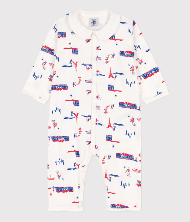 Katoenen slaappakje zonder voetjes voor baby's in het thema 'Parijs' wit/multicouleur