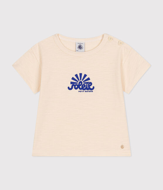 T-shirt met korte mouwen in gevlamde jersey voor baby's ecru AVALANCHE