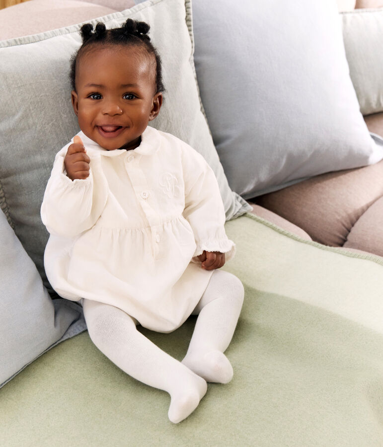 Kort feestelijk babypakje van fluweel met borduursel ecru