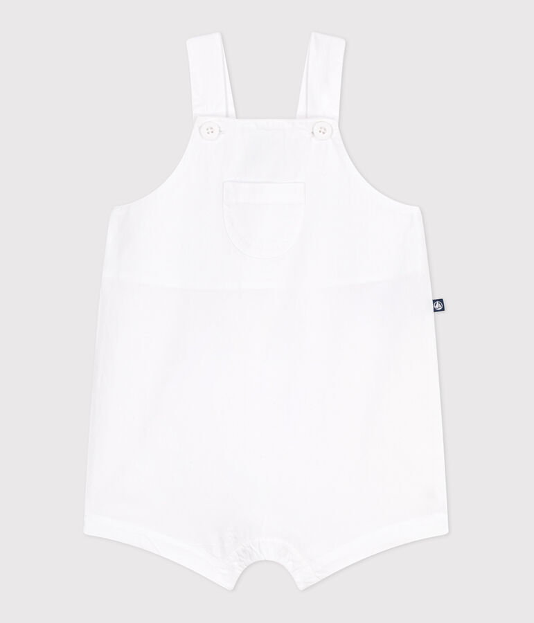 Salopette b&eacute;b&eacute; en coton jambes courtes, unie blanc