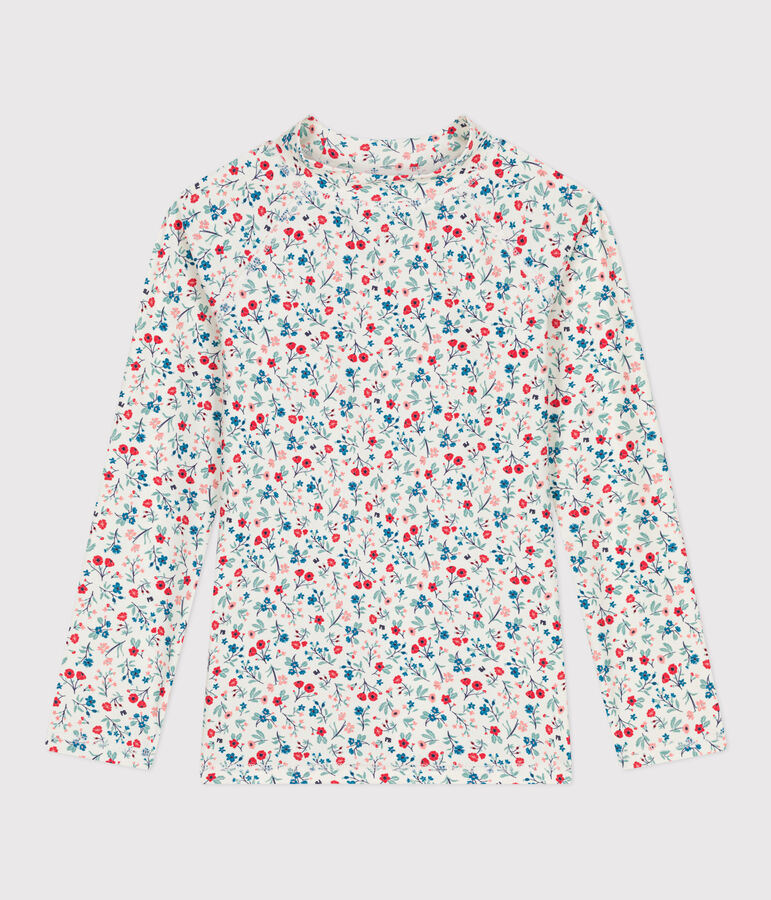 Kinderzwemshirt met uv-bescherming, lange mouwen en bloemenprint. wit/multicouleur