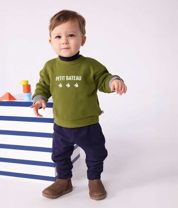 Katoenen babysweatshirt met vintage Petit Bateau-motief groen