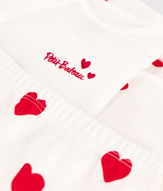 Ensemble 3 pièces en coton bébé blanc MARSHMALLOW/rouge TERKUIT