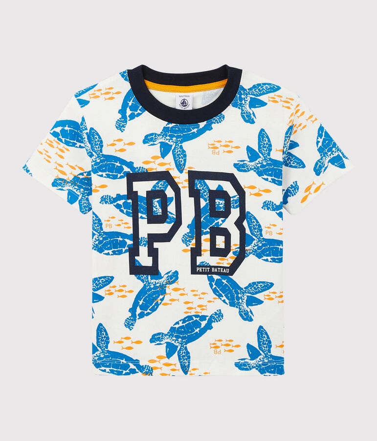 Katoenen T-shirt met korte mouwen voor jongens wit/multicouleur