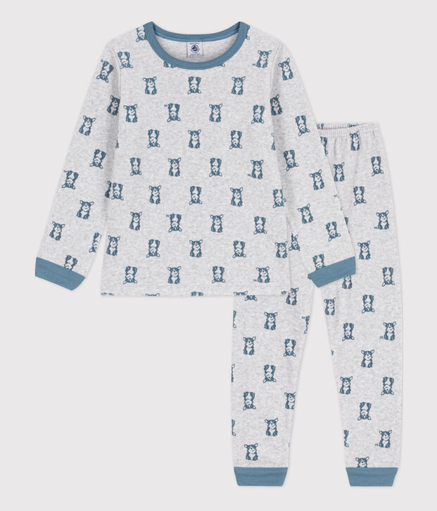 Pyjama en velours  enfant gris/bleu