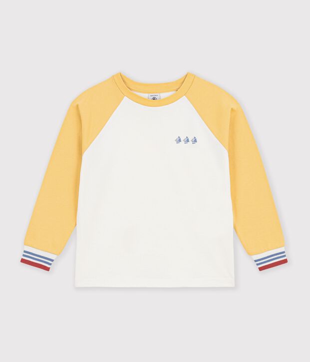 Katoenen T-shirt met lange mouwen en colorblock voor kinderen ecru/multicouleur