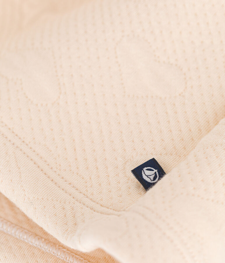 Meisjesjurk met lange mouwen in twee materialen ecru