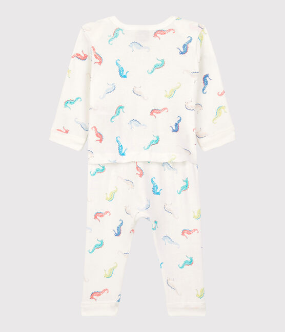 Katoenen zeepaardjes babypyjama zonder drukknopen voor baby's wit MARSHMALLOW/wit MULTICO