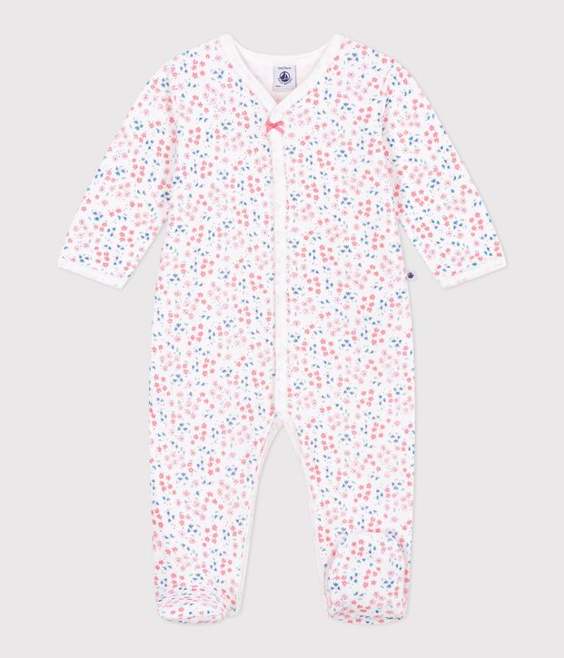 Babypyjama van fluweel met bloemenprint wit/multicouleur
