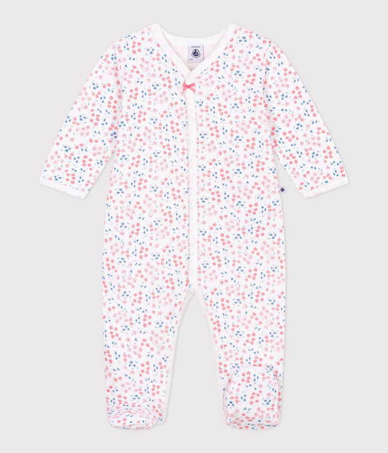 Pyjama b&eacute;b&eacute; en velours imprim&eacute; fleuri blanc/multicouleur