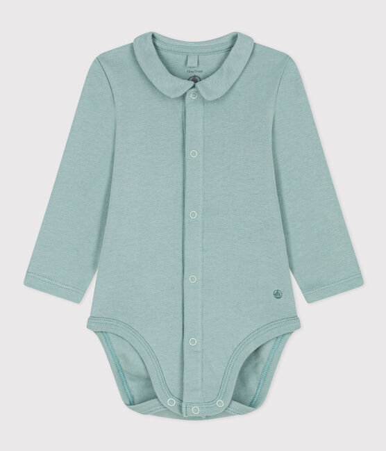 Katoenen body met lange mouwen en kraagje voor baby's groen PAUL