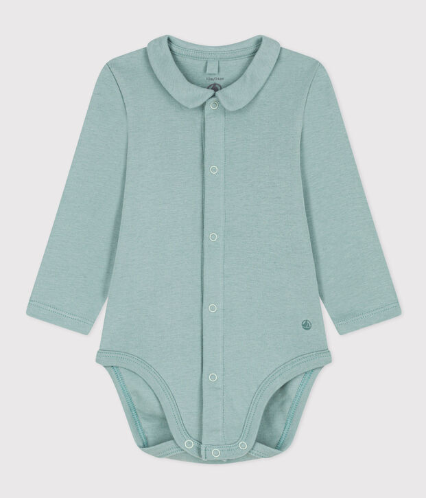 Katoenen body met lange mouwen en kraagje voor baby's groen