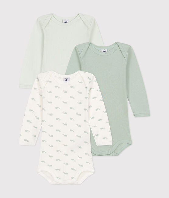 Setje met drie katoenen body's met lange mouw en walvissenprint voor baby's variante 1