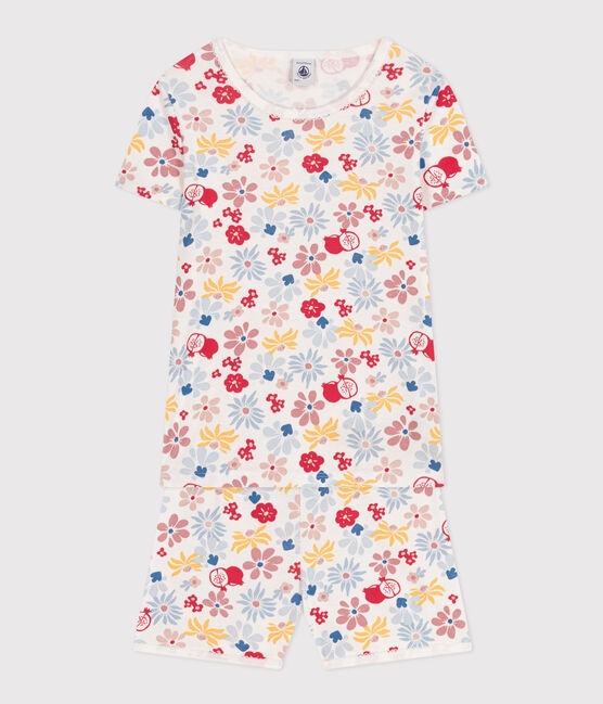 Katoenen pyjamashort met bloemenprint voor kinderen wit MARSHMALLOW/wit MULTICO
