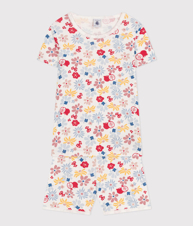 Katoenen pyjamashort met bloemenprint voor kinderen wit/multicouleur