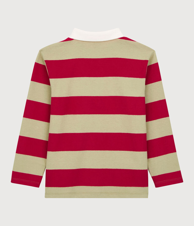 Gestreepte jongenspolo met lange mouwen van katoen rood/beige