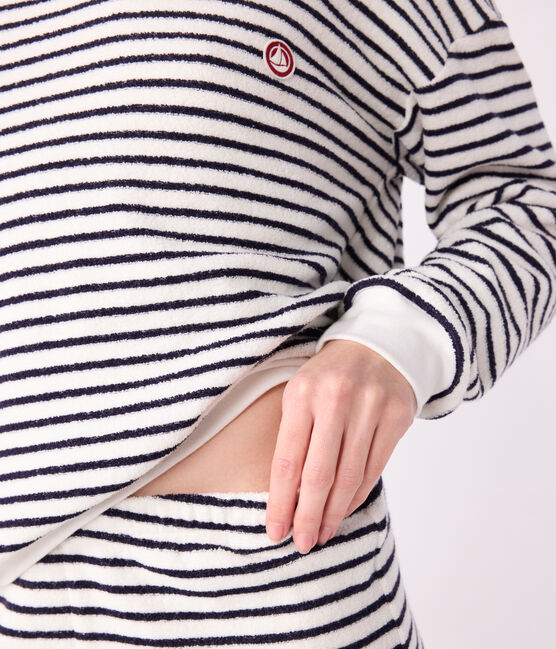 Pyjama femme en coton éponge à rayures bleu MILK/ SOIR