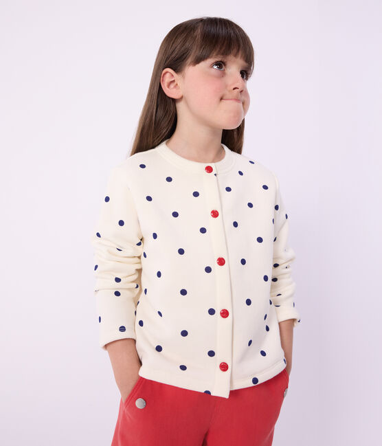 Cardigan enfant en coton imprimé pois bleu MILK/ SOIR