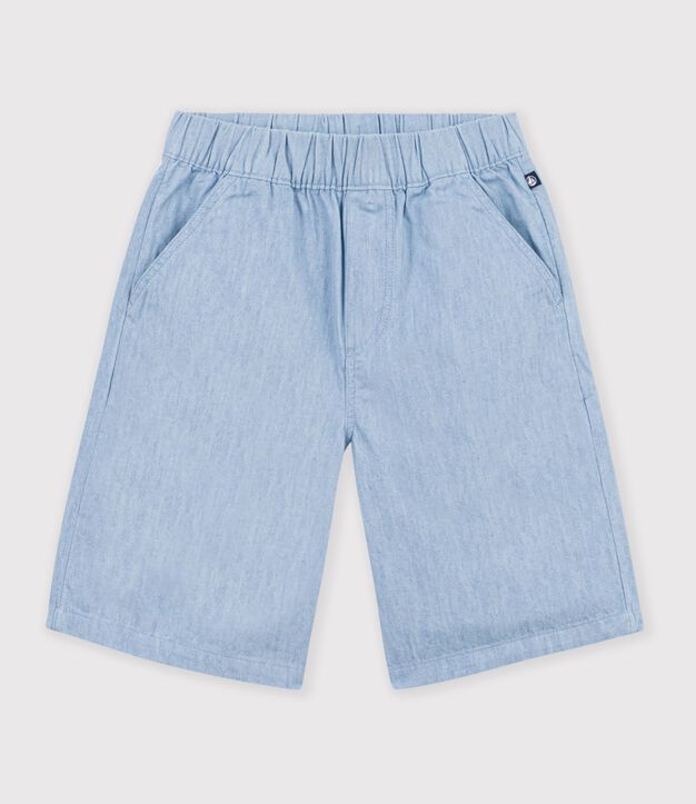 Bermuda short enfant en coton uni bleu
