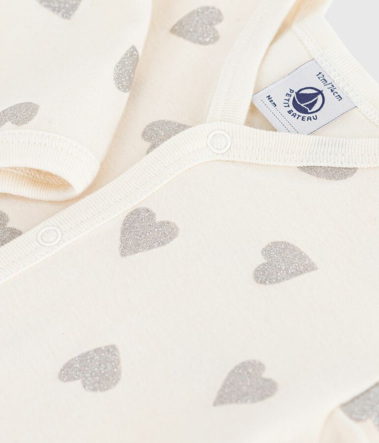 Katoenen babypyjama zonder voetjes met print ecru/grijs