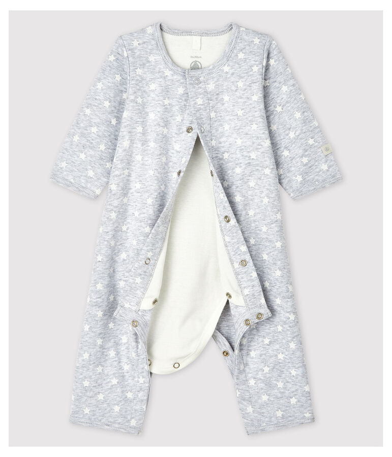 Bodyjama zonder voetjes van biologisch katoen grijs POUSSIERE/wit MARSHMALLOW